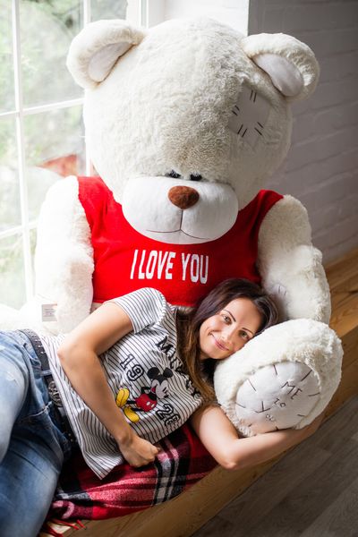 Ведмедик з латками плюшевий в футболці Yarokuz Me To You 2 метра Молочний (YK0121) YK0121 фото