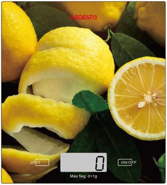Весы Ardesto кухонные LEMON, 5кг, 2хААА в комплекте, стекло, разноцветный (SCK-893LEMON) SCK-893LEMON фото