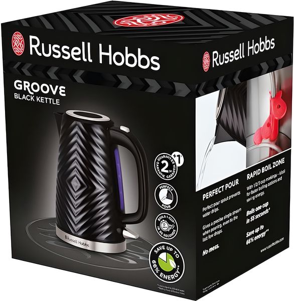 Електрочайник Russell Hobbs Groove Black, 1.7л, пластик, Strix, чорний (26380-70) 26380-70 фото