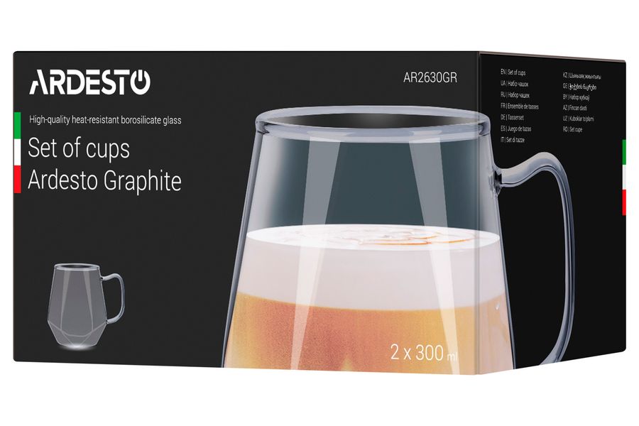 Набір чашок Ardesto Graphite, 300 мл, 2 од., боросилікатне скло (AR2630GR) AR2630GR фото