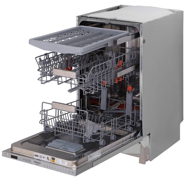 Посудомийна машина Hotpoint вбудовувана, 10компл., A++, 45см, дисплей, 3й кошик, білий (HSIO3O23WFE) HSIO3O23WFE фото