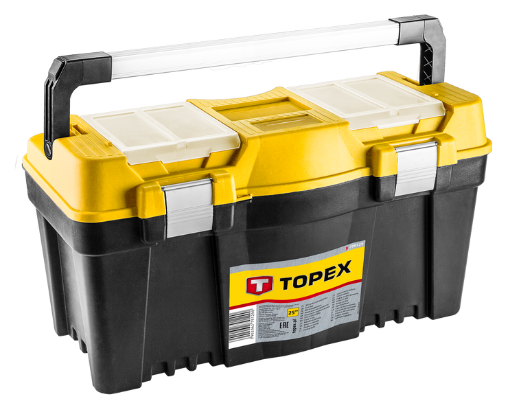 Ящик для інструменту TOPEX, 25", з лотками, алюмінієва ручка, 60х29х33 см (79R129) 79R129 фото