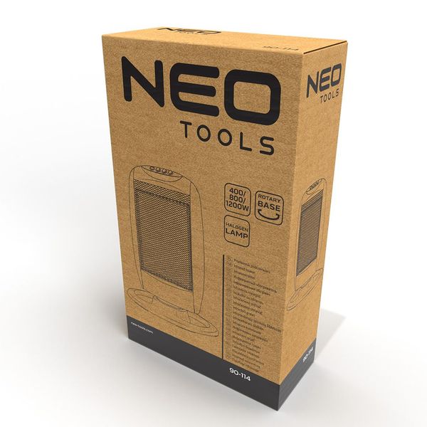 Обігрівач інфрачервоний Neo Tools, 1200Вт, галогенний нагрів. елемент, функція осциляції, сірий (90-114) 90-114 фото
