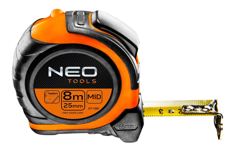 Рулетка Neo Tools, 8м x 25мм, двостороння розмітка, магніт (67-198) 67-198 фото