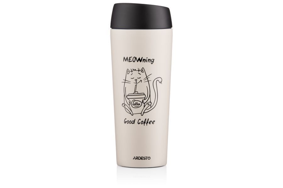 Термокружка Ardesto Coffee Time Meowning 450 мл, нержавеющая сталь, бежевый (AR2645WC) AR2645 фото