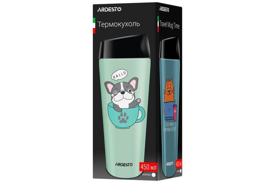 Термокружка Ardesto Coffee Time Meowning 450 мл, нержавеющая сталь, бежевый (AR2645WC) AR2645 фото