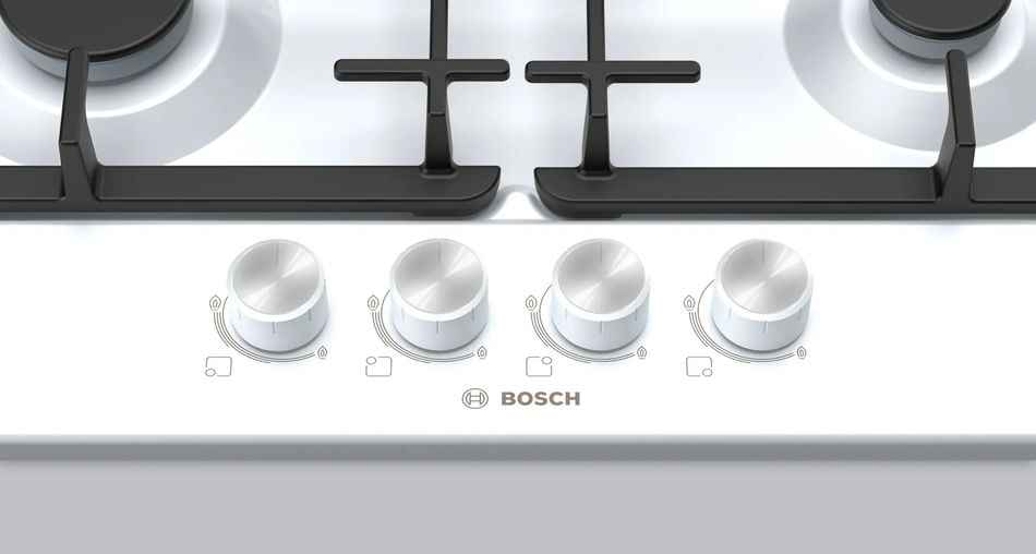 Варильна поверхня Bosch газова на склі, 60см, чавун, білий (PGP6B2O92R) PGP6B2O92R фото