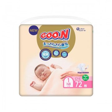 Підгузки GOO.N Premium Soft для новонароджених до 5 кг (1(NB), на липучках, унісекс, 72 шт) 100184 фото