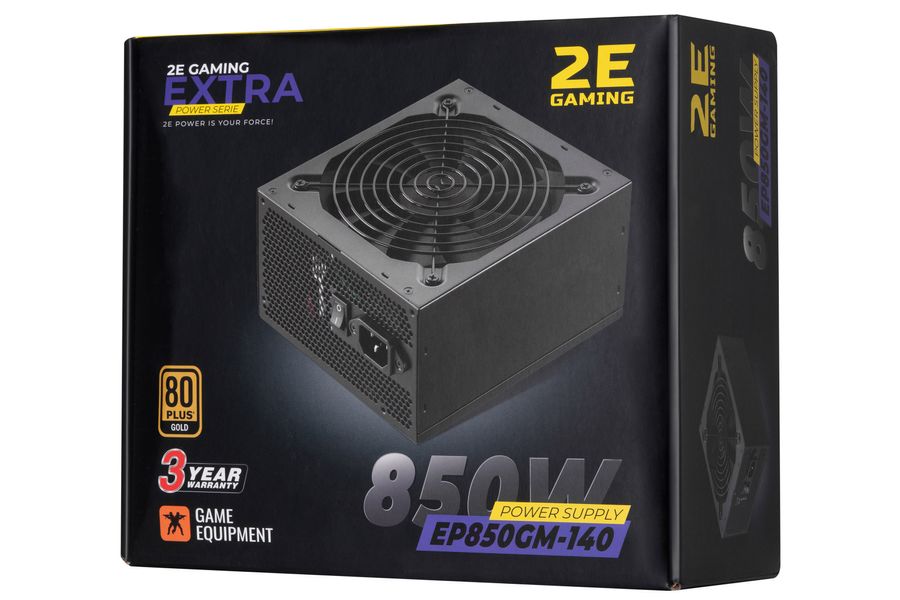 Блок питания 2E Gaming Extra Power (850W), >90%, 80+ Gold, 140mm, 1xMB 24pin(20+4), 2xCPU 8pin(4+4), 4xMolex, 6xSATA, 4xPCIe 8pin(6+2), Fully Modular (2E-EP850GM-140) 2E-EP850GM-140 фото