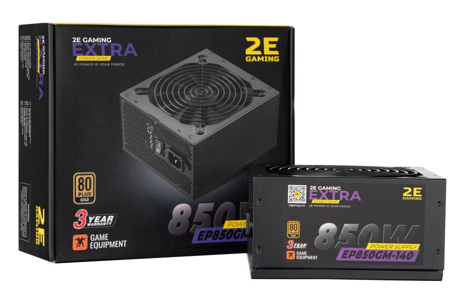 Блок питания 2E Gaming Extra Power (850W), >90%, 80+ Gold, 140mm, 1xMB 24pin(20+4), 2xCPU 8pin(4+4), 4xMolex, 6xSATA, 4xPCIe 8pin(6+2), Fully Modular (2E-EP850GM-140) 2E-EP850GM-140 фото