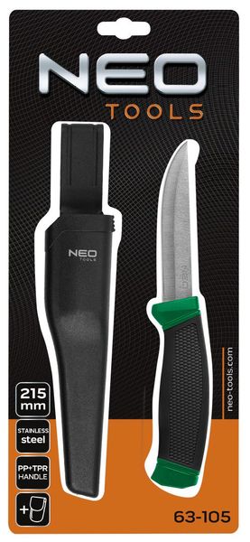 Ніж універсальний Neo Tools, 215мм, лезо 95мм, рукоятка двокомпонентна, чохол (63-105) 63-105 фото