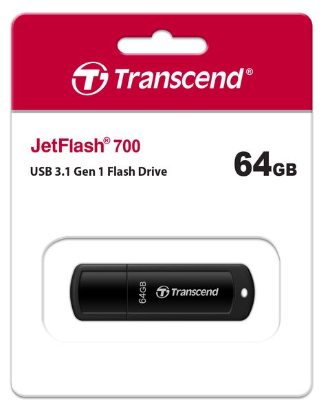 Накопичувач Transcend 64GB USB 3.1 Type-A JetFlash 700 Black (TS64GJF700) TS64GJF700 фото