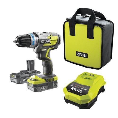 Шуруповерт-дрель RYOBI ONE+ R18PDBL-220S, 18В, ударная, бесщеточная, 60Нм, 2х2.0Ач + сумка (5133003436) 5133003436 фото