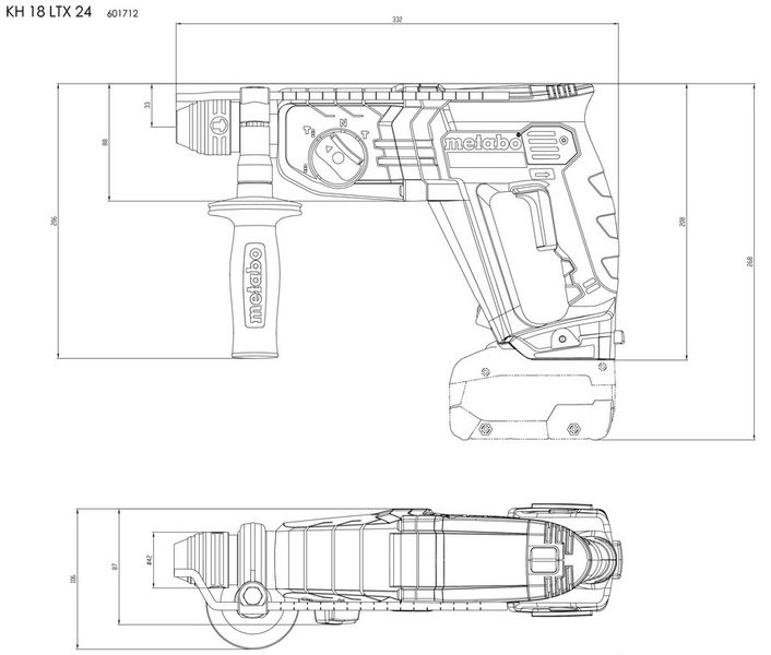 Перфоратор Metabo KH 18 LTX 24 аккумуляторный, Li-Power, 18В 2*5.2Ач, SDS-plus, 2.1Дж, 3 режима, 0-1400об/мин, metaBOX 165L, 2.6кг (601712650) 601712650 фото