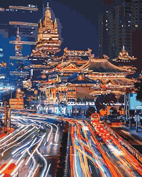 Картина за номерами. Міський пейзаж "Нічний Шанхай 2" , 40х50 см (KHO3543) KHO3543 фото