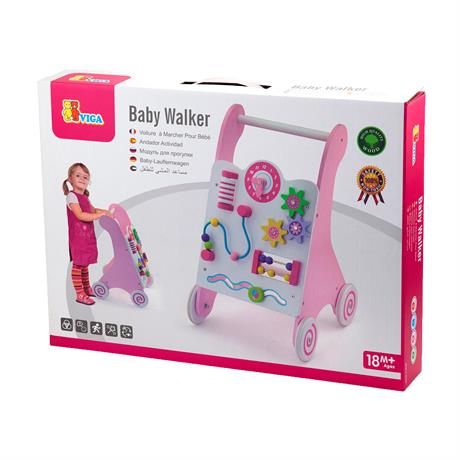 Дитячі ходунки-каталка Viga Toys з бізібордом, рожевий (50178) 50178 фото