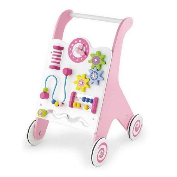 Дитячі ходунки-каталка Viga Toys з бізібордом, рожевий (50178) 50178 фото