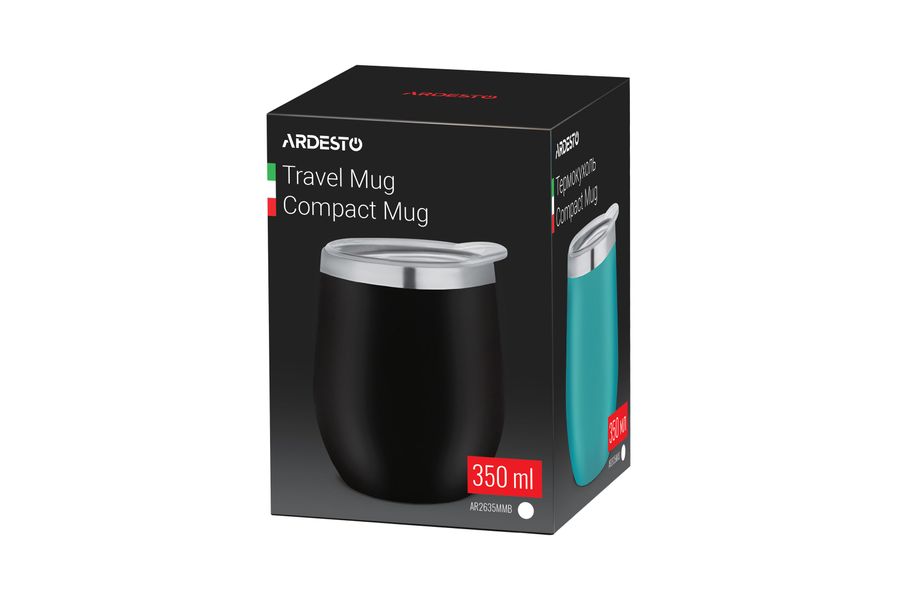 Термокухоль Ardesto Compact Mug 350 мл, нержавіюча сталь, чорний AR2635MMB AR2635MM фото
