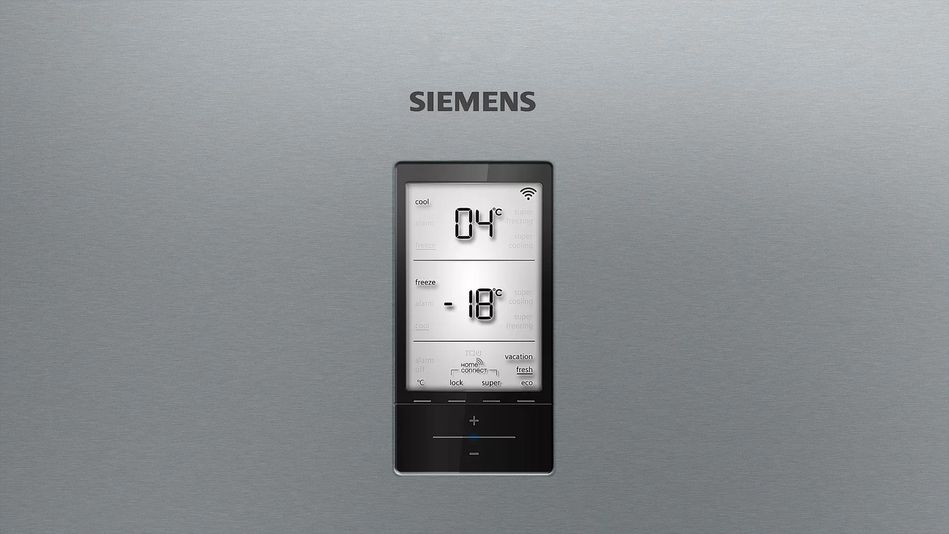 Холодильник Siemens з нижн. мороз., 192x70х80, холод.відд.-400л, мороз.відд.-105л, 2дв., А++, NF, дисплей, нерж (KG56NHIF0N) KG56NHIF0N фото