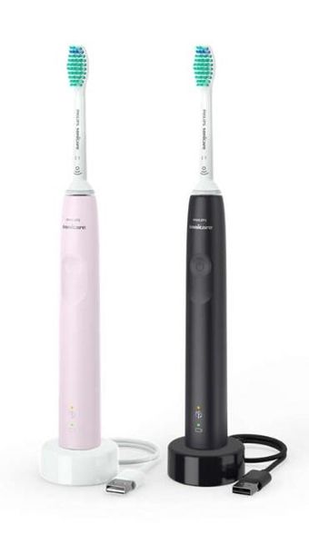 Щітка зубна елекр. Philips, Sonicare 3100 series, набір , 31т. колеб/хв, насадок-1, 2 шт в наборі, рожевий, чорний (HX3675/15) HX3675/15 фото