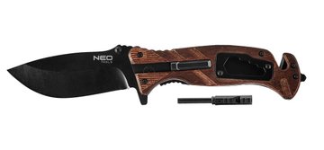 Нож складной Neo Tools, 6в1, 220мм, лезвие 90мм, кремень, свисток, гаечный ключ, лопатка для ремня, стеклобой (63-107) 63-107 фото