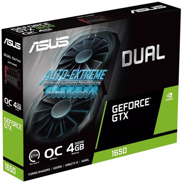 Відеокарта ASUS GeForce GTX 1650 4GB GDDR6 OC DUAL DUAL-GTX1650-O4GD6-P-V2 (90YV0GX8-M0NA00) 90YV0GX8-M0NA00 фото