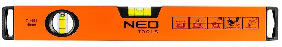 Уровень Neo Tools алюминиевый, 40 см, 2 капсулы, фрезерованный (71-081) 71-081 фото