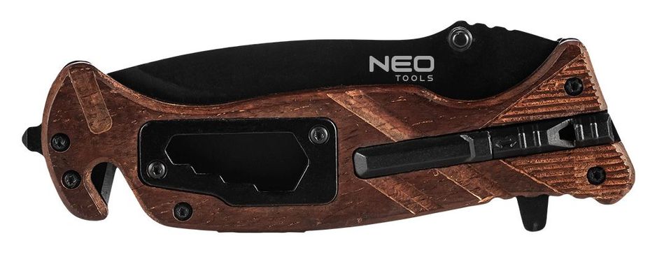 Ніж складаний Neo Tools, 6в1, 220мм, лезо 90мм, кремінь, свисток, гайковий ключ, лопатка для ременя, склобій (63-107) 63-107 фото