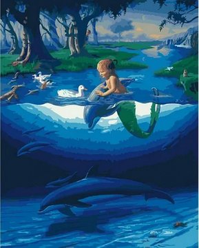 Картина по номерам. Rainbow Art "Маленький русал с дельфинами" (GX28270-RA) GX28270-RA фото