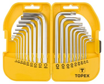 Ключі шестигранні та Torx TOPEX, набір 18 од., 1.5-10 мм, T10-T50, короткі 35D952 фото