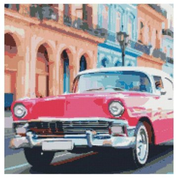 Алмазна мозаїка "Рожевий автомобіль Гавані" Strateg 50х50 см (GA0007) GA0007 фото