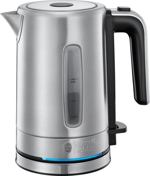 Электрочайник Russell Hobbs Compact Home, 0.8л, металл, подсветка, серебристо-черный (24190-70) 24190-70 фото