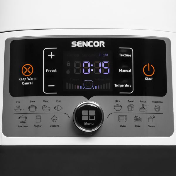 Мультиварка-скороварка Sencor, 1000Вт, чаша-5.5л, сенсорное управл., 14 авто. программ, пластик, белый (SPR3600WH) SPR3600WH фото