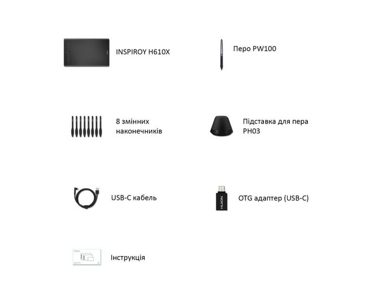Графический планшет Huion 10"x6.2" H610X USB-C, черный H610X фото