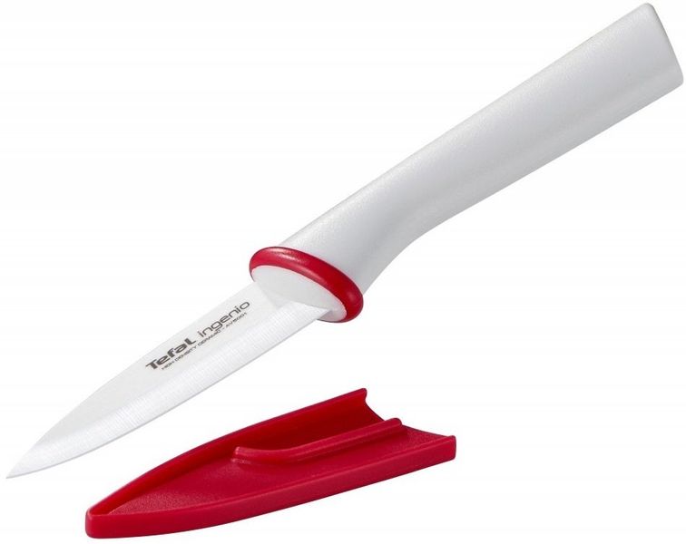 Кухонний ніж для чищення овочів Tefal Ingenio Ceramic White, довжина леза 8 см, кераміка, чохол (K1530314) K1530314 фото