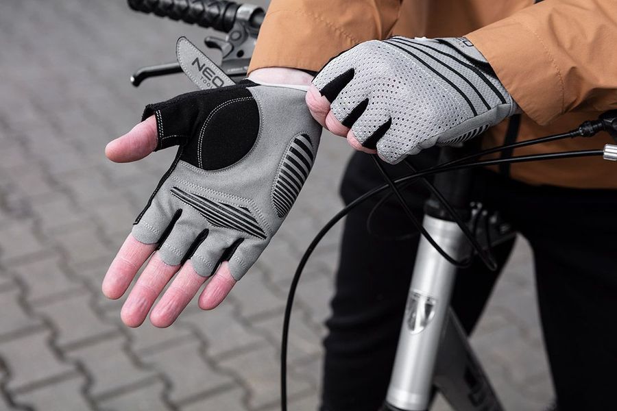 Рукавички велосипедні Neo Tools, синтетична шкіра, протиковзкі, антивібраційне набивання, р. M, білий (91-016-M) 91-016-M фото