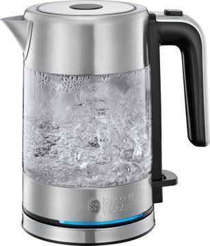 Електрочайник Russell Hobbs Compact Home, 0.8л, скло, підсвічування, сріблясто-чорний (24191-70) 24191-70 фото