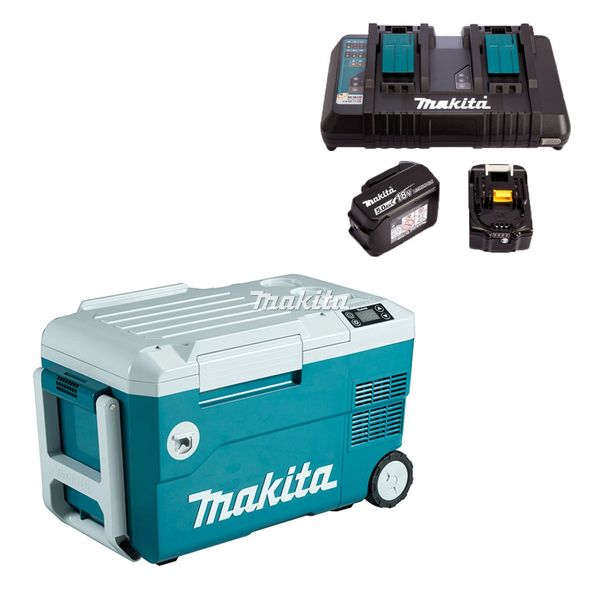 Холодильник акумуляторний мобільний Makita SET-DCW180-PT2, з функцією нагріву, 2 акумулятори, 20л, 14.3кг SET-DCW180-PT2 фото