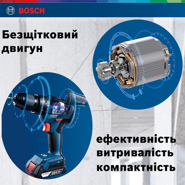 Шурупокрут-дриль акумуляторний Bosch GSR 18 V-50, 18В 2x2Aг, 50Нм,20+1, 460/1800об/хв, 1кг 0.601.9H5.000 фото