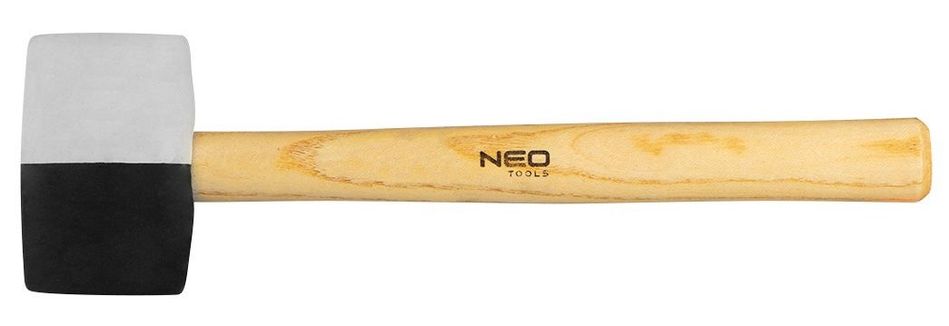 Киянка гумова Neo Tools, 450г, 58мм, рукоятка дерев'яна, чорно-білий (25-067) 25-067 фото
