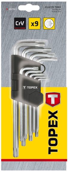 Ключі Torx TOPEX, набір 9 од., Torx з отвором, T10-T50, довгі (35D961) 35D961 фото
