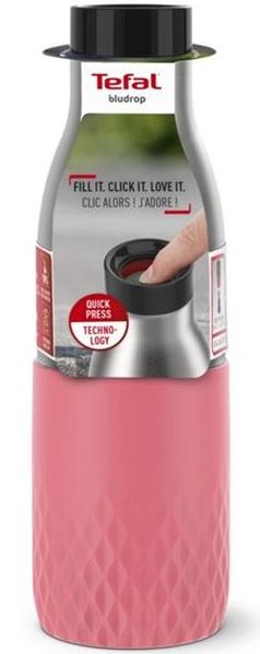 Термопляшка Tefal Bludrop, 500мл, діам70, t хол. 24г, гар.12г, нерж.сталь+пластик, рожевий (N3110810) N3110810 фото