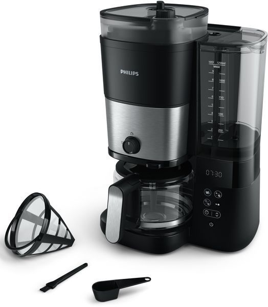 Кавоварка Philips крапельна All-in-1 Brew 1.25л, зерно + мелена, дисплей, підігрів кавника, кавомолка, чорний - Уцінка HD7900/50 фото