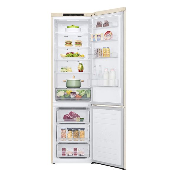 Холодильник LG з нижн. мороз., 203x60х68, холод.відд.-277л, мороз.відд.-107л, 2дв., А++, NF, інв., диспл внутр., зона св-ті, бежевий (GW-B509SEZM) GW-B509SEZM фото