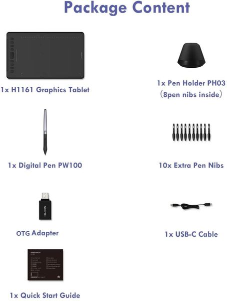 Графічний планшет Huion 11"x6.8" H1161 USB-Cчорний H1161 фото