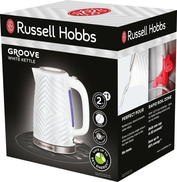 Електрочайник Russell Hobbs Groove White, 1.7л, Strix, пластик, білий (26381-70) 26381-70 фото