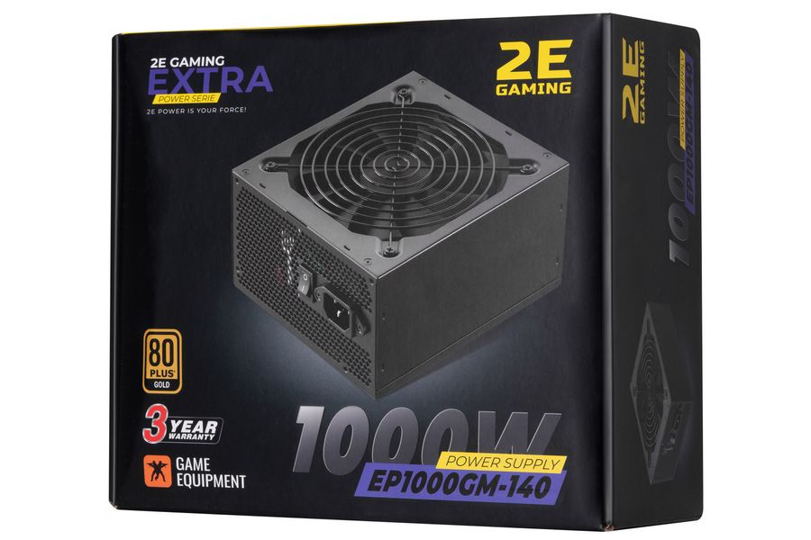 Блок питания 2E Gaming Extra Power (1000W), >90%, 80+ Gold, 140mm, 1xMB 24pin(20+4), 2xCPU 8pin(4+4), 4xMolex, 6xSATA, 8xPCIe 8pin(6+2), Fully Modular (2E-EP1000GM-140) 2E-EP1000GM-140 фото