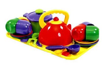 Детский игровой набор посуды с чайником, кастрюлей и подносом 70309, 23 предмета 70309 фото