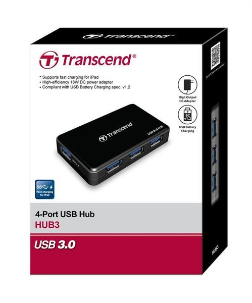 Хаб Transcend USB 3.0 HUB 4 ports Charging (TS-HUB3K) TS-HUB3K фото