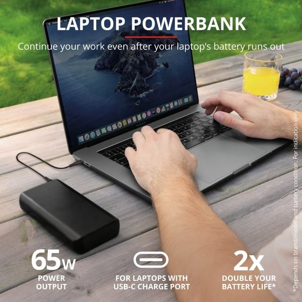 Акумулятор портативний літій-іонний Trust Laro 65W USB-C 20.000 mAh for laptop Black (23892_TRUST) 23892_TRUST фото